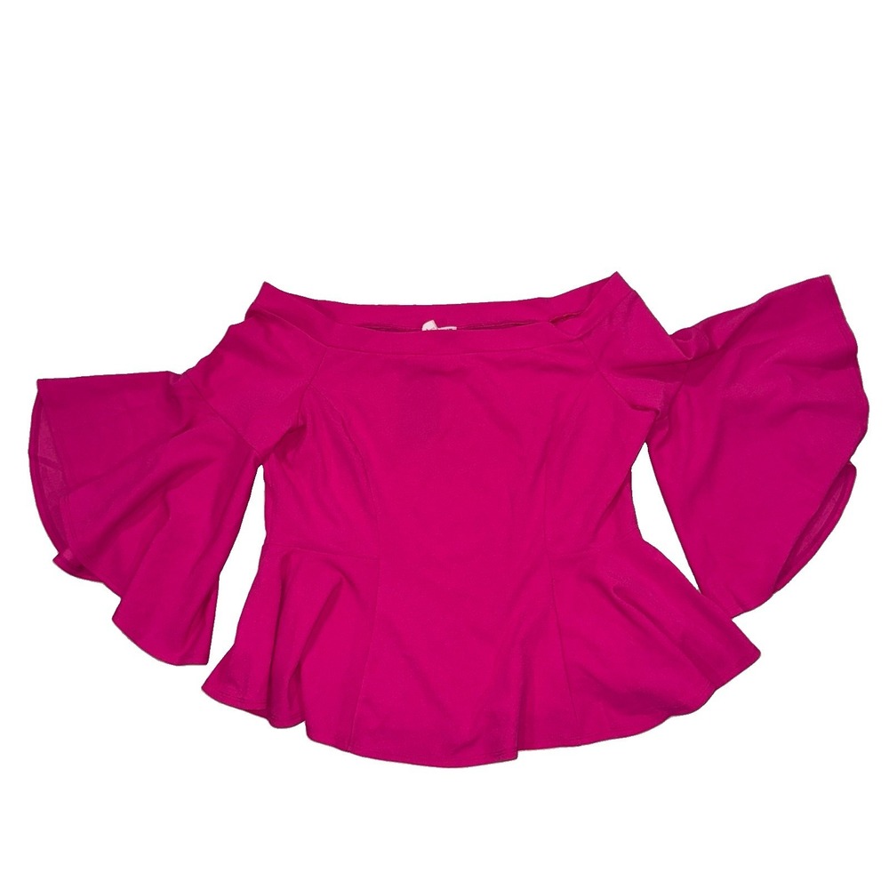 Fashionova Women's 3X Top Trendy Off Shoulders Bell Sleeve Blouse Pink Barbie